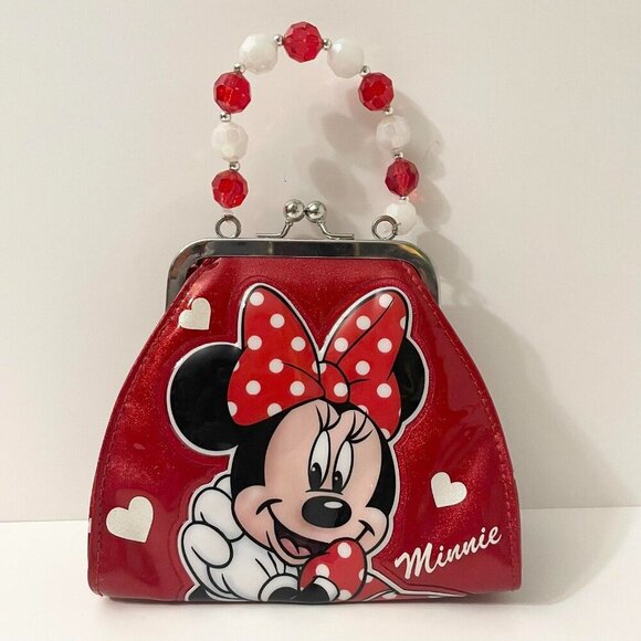 Disney Parks Minnie Mouse Purse Beaded Handle Heart Polka Dots Flaws - Picture 1 of 16